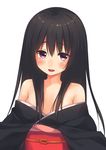  :d bad_id bad_pixiv_id bare_shoulders black_hair breasts ite_fuji japanese_clothes kimono long_hair looking_at_viewer open_mouth original red_eyes simple_background small_breasts smile solo white_background 