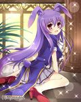  almiraj_(angelmaster) angelmaster animal_ears bad_id bad_pixiv_id bunny_ears bunny_tail harimoji holding long_hair looking_at_viewer official_art open_mouth pleated_skirt pocket_watch purple_eyes purple_hair sitting skirt solo sparkle tail watch 