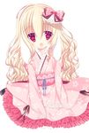  :d animal_ears blonde_hair bunny_ears frills hair_ornament japanese_clothes lolita_fashion long_hair looking_at_viewer open_mouth original red_eyes sitting smile solo sumii wa_lolita 