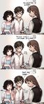  2girls 3koma anger_vein artist_self-insert bag brother_and_sister brown_hair comic commentary dress english glasses handbag highres kawacy long_hair multiple_girls opaque_glasses open_mouth original ponytail real_life_insert short_hair siblings smile surprised sweat troll_face 