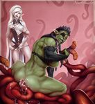  anal black_sclera breasts cum cum_in_ass eyepatch highres large_breasts long_hair masturbation multiple_arms multiple_girls muscle nachtmahr nipples orc original pointy_ears purple_hair scar tentacles undressing white_hair white_skin 