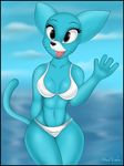  anthro beach bikini blue_fur clothing feline female fur hi_res howl_echoes mammal nicole_watterson open_mouth photo seaside smile swimsuit the_amazing_world_of_gumball tongue 