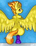  absurd_res amber_eyes anal anal_insertion anal_penetration butt dildo equine feral friendship_is_magic fur hair hi_res insertion lube mammal my_little_pony overhead pegasus penetration poisindoodles sex_toy signature solo spitfire_(mlp) spread_wings two_tone_hair wings wonderbolts_(mlp) yellow_fur 