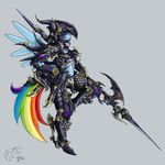  2014 anthro anthrofied armor blackmorass blue_fur equine final_fantasy friendship_is_magic fur grey_background holding mammal my_little_pony pegasus plain_background rainbow_dash_(mlp) solo video_games weapon wings 