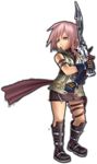  3d belt boots cape final_fantasy final_fantasy_explorers final_fantasy_xiii fingerless_gloves gloves gunblade lightning_farron official_art pink_hair square_enix strap weapon 