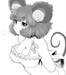  animal_humanoid apron big_breasts blush breasts cleavage clothed clothing female greyscale hair humanoid inner_ear_fluff mammal monochrome mouse_humanoid naked_apron nazrin nipple_bulge rodent short_hair solo touhou yonaki 