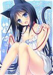  :d animal_ears bare_legs blue_eyes blue_hair blush breasts cat_ears cat_tail collar collarbone dress fang head_tilt leash long_hair motomiya_mitsuki nipples open_mouth original sitting small_breasts smile solo sundress tail very_long_hair 