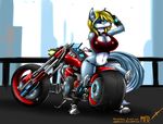  2014 anthro big_breasts blonde_hair blue_eyes boots breasts canine cleavage clothed clothing eyewear female glasses hair knee_pads looking_at_viewer mammal metalfoxxx motorcycle navel panties pose sci-fi sitting solo thong underwear wolf 