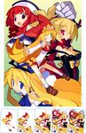  :o arm_warmers bare_legs blonde_hair blue_eyes bow company_connection disgaea flonne green_background green_eyes grin harada_takehito hat highres kururu_(little_princess) la_pucelle little_princess long_hair makai_senki_disgaea makai_senki_disgaea_2 marl_kingdom mole multiple_girls nippon_ichi official_art one_eye_closed open_mouth polka_dot polka_dot_background prier purple_eyes red_eyes red_hair rozalin short_hair smile work_in_progress yellow_bow 