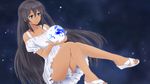  bare_shoulders black_hair blue_eyes captain_earth dark_skin dress earth giantess highres holding long_hair mutou_hana sandals sky solo space star_(sky) starry_sky two_side_up zoom_(artist) 