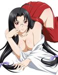  1girl black_hair breasts cleavage ikkitousen japanese_clothes kaku_bunwa large_breasts long_hair official_art red_eyes solo 