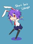  alternate_hair_length alternate_hairstyle animal_ears black_legwear blue_background bunny_ears chibi hair_ornament hairpin ishimu necktie purple_hair red_eyes red_neckwear reisen_udongein_inaba short_hair solo touhou 