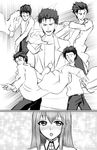  1girl blush facial_hair fighting_stance greyscale haou_airen labcoat long_hair makise_kurisu meme monochrome okabe_rintarou parody pose shima-shuu short_hair steins;gate stubble 