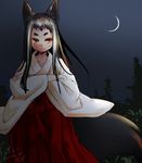  2014 animal_ears crossed_arms dated fox_ears fox_tail japanese_clothes long_hair looking_at_viewer miko mono_(nekogoya) night original sky smile solo star_(sky) starry_sky tail 