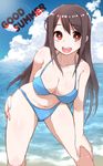  bad_id bad_pixiv_id bikini breasts brown_hair cleavage covered_nipples kamaboko_(ossann0125) large_breasts long_hair red_eyes saki shinohayu_the_dawn_of_age shiratsuki_shino swimsuit 