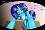  anthro bedroom_eyes big_breasts blue_fur blue_hair breasts equine female first_person_view friendship_is_magic fur hair hi_res hooves horn horse long_hair looking_at_viewer mammal my_little_pony nipples original_character pony presenting smile solo text tunderi unicorn yellow_eyes 