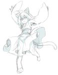  animal_ears cat_ears cat_tail looking_at_viewer mono_(nekogoya) monochrome open_mouth original simple_background sketch solo tail white_background 