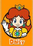  blue_eyes brown_hair crown gloves icon looking_at_viewer nintendo official_art orange_background parody princess_daisy smile super_mario_3d_world super_mario_bros. super_mario_land waving 