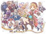  6+girls animat_(antiphona) annotated antiphona_no_seikahime asarat_(antiphona) auros_(antiphona) blonde_hair boots bow bowtie brown_hair cape character_request clara_dorfer clef_(antiphona) copyright_name creature crowdia crown dalsenyo_(antiphona) everyone freesia_(antiphona) gao_(rhapsody) glinda_(antiphona) green_eyes green_skirt highres homeros_(antiphona) horns ignatius_(antiphona) knee_boots lily_dorfer long_hair mafmof_(antiphona) marjoly marl_kingdom miabell_dorfer multiple_boys multiple_girls musical_note myao_(marl_kingdom) nyanko_(marl_kingdom) pachika_(antiphona) pink_eyes pointy_ears purple_hair red_hair rento_(antiphona) rhapsody short_hair shorts shorts_under_skirt skirt smile sophia_rampart_marl staff sword torii_sumi twintails violon_(antiphona) weapon white_hair 