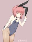  alternate_costume animal_ears blush bunny_ears bunnysuit detached_collar kamoto_tatsuya kantai_collection looking_at_viewer pantyhose red_eyes red_hair short_hair simple_background solo wrist_cuffs z3_max_schultz_(kantai_collection) 