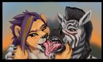  ambiguous_gender blush equine fangs feline female kissing lion mammal nude saliva tongue ungulatr zebra 