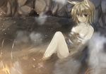  animal_ears bad_id bad_pixiv_id blush breasts brown_eyes brown_hair cleavage looking_at_viewer medium_breasts nude onsen original shirotaso0818 short_hair solo water 