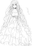  bare_shoulders bridal_veil dress elbow_gloves gloves greyscale guilty_crown hair_ornament hairclip long_hair looking_at_viewer monochrome smile solo veil wedding_dress yoma yuzuriha_inori 