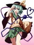  bad_id bad_pixiv_id gradient gradient_background green_eyes hat hat_ribbon heart heart_of_string highres komeiji_koishi long_sleeves open_mouth ribbon s-syogo shirt silver_hair skirt smile solo third_eye touhou wide_sleeves 