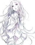  guilty_crown hair_ornament hands_clasped long_hair looking_at_viewer looking_away monochrome open_mouth ouma_mana own_hands_together school_uniform solo tears thighhighs twintails yoma 