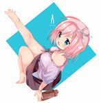  bad_id bad_pixiv_id bare_legs barefoot black_ribbon blue_eyes blush breasts character_name cleavage fang feet from_above full_body hair_ribbon hairband leg_up legs medium_breasts melompan ole_tower open_mouth pincers_(ole_tower) pincers_(tool) pink_hair ribbon short_hair short_sleeves sitting skirt solo spread_toes toes white_background white_ribbon wristband 