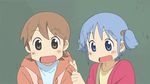  2girls aioi_yuuko animated animated_gif blue_eyes blue_hair blush brown_eyes brown_hair happy lowres multiple_girls naganohara_mio nichijou 