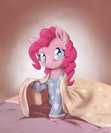  2014 alasou bed blanket blue_eyes earth_pony equine female feral friendship_is_magic fur hair horse looking_at_viewer mammal my_little_pony pajamas pink_fur pink_hair pinkie_pie_(mlp) pony smile solo 
