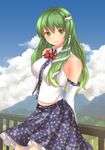  bad_id bad_pixiv_id bare_shoulders breasts detached_sleeves frog_hair_ornament green_eyes green_hair hair_ornament highres kochiya_sanae large_breasts long_hair looking_at_viewer skirt smile snake_hair_ornament solo touhou x&amp;x&amp;x 