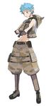  blue_eyes blue_hair boots crop_top crossed_arms earrings female_soldier_(phantom_kingdom) full_body gloves harada_takehito helmet jewelry knee_boots military navel_piercing official_art pants phantom_kingdom piercing pointy_ears short_hair solo standing white_background 
