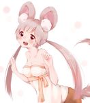  :d animal_ear_fluff animal_ears bad_id bad_pixiv_id blade_&amp;_soul blush breasts long_hair low_twintails lyn_(blade_&amp;_soul) medium_breasts open_mouth red_eyes rima_(rimarip) silver_hair smile solo tail twintails 