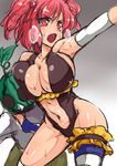  alternate_costume borrowed_design breast_press breasts cleavage hair_bobbles hair_ornament headlock heavy_breathing large_breasts navel onozuka_komachi open_mouth red_eyes red_hair revealing_clothes sideboob slingshot_swimsuit suikamaru sweat swimsuit thigh_strap thighhighs touhou two_side_up white_legwear work_in_progress 