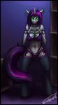  2014 anthro aura_spark bra cleavage clothed clothing collar equine female foldeath green_eyes hair horn inside legwear looking_at_viewer mammal navel solo standing stockings underwear unicorn 