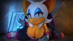  animal_ears bare_shoulders bat_ears bat_wings breasts cleavage collarbone downblouse elbow_gloves furry gloves green_eyes grin highres large_breasts lying mystical on_stomach rouge_the_bat shadow smile solo sonic_the_hedgehog wings 