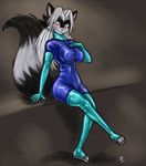  bodysuit female looking_at_viewer mammal raccoon red_eyes rubber s-nina skinsuit solo 