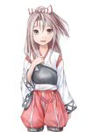  bad_id bad_pixiv_id bow brown_eyes grey_hair hachimaki hair_bow hand_on_own_chest headband japanese_clothes kantai_collection looking_at_viewer muneate pink_hair shorts simple_background smile solo white_background yuyuzuki_(yume_usagi) zuihou_(kantai_collection) 