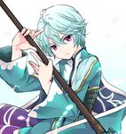  albino cape expressionless jacket male_focus mikleo_(tales) pink_eyes silver_hair solo staff tales_of_(series) tales_of_zestiria white_background yukako_(yunny) 