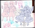  hirose_sumire hiyo_kotori long_hair miyanaga_teru monochrome multiple_girls saki sketch translation_request 