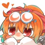  bad_id bad_twitter_id blush bow gradient_hair heart heavy_pump_pliers_(ole_tower) long_hair lowres multicolored_hair ole_tower open_mouth orange_hair ponytail rebecca_(keinelove) red_eyes water_pump_pliers_(ole_tower) 
