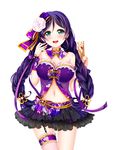  blush breasts chinese_clothes detached_collar frilled_shirt_collar frills grandia_bing green_eyes large_breasts long_hair looking_at_viewer love_live! love_live!_school_idol_project navel open_mouth purple_hair smile solo toujou_nozomi twintails very_long_hair 