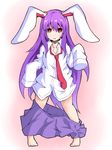  age_regression animal_ears barefoot bunny_ears ishimu long_hair necktie oversized_clothes purple_hair red_eyes red_neckwear reisen_udongein_inaba shirt sleeves_past_fingers sleeves_past_wrists solo touhou very_long_hair younger 