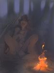  2014 bow_(weapon) dark eyes_closed female fingering fire masturbation night noben nude outside pussy pussy_juice ranged_weapon solo vaginal weapon 