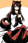  animal_ears blush brooch brown_hair dress fur highres imaizumi_kagerou jewelry long_hair long_sleeves red_eyes sketch solo tail touhou wolf_ears wolf_tail yudepii 