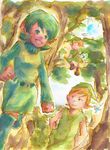  1girl 2boys blonde_hair fairy forest green_hair kokiri link maichimonji mido multiple_boys nature navi nintendo ocarina_of_time pointy_ears saria short_hair the_legend_of_zelda the_legend_of_zelda:_ocarina_of_time tree 