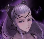  1girl blue_eyes earrings eir_(fire_emblem) fire_emblem fire_emblem_heroes jewelry leonmandala looking_at_viewer nintendo portrait purple_hair solo 