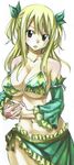  1girl absurdres bare_shoulders blonde_hair breasts brown_eyes cleavage fairy_tail frills hair_ornament highres large_breasts long_hair looking_at_viewer lucy_heartfilia mashima_hiro navel solo swimsuit tattoo underboob white_background wide_hips 